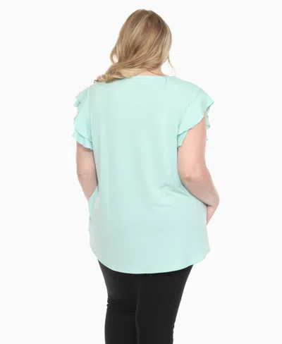 White Mark Plus Size Ruffled Sleeve Solid Top In Blue
