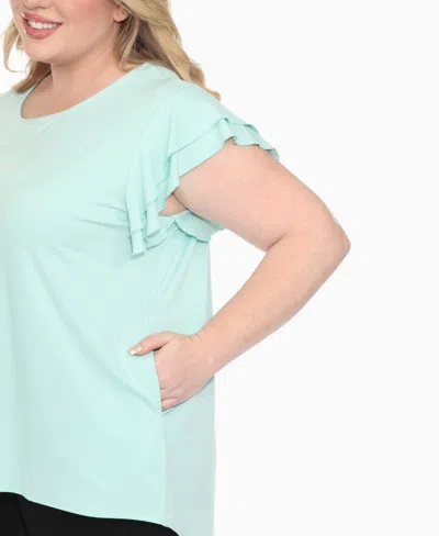 White Mark Plus Size Ruffled Sleeve Solid Top In Blue