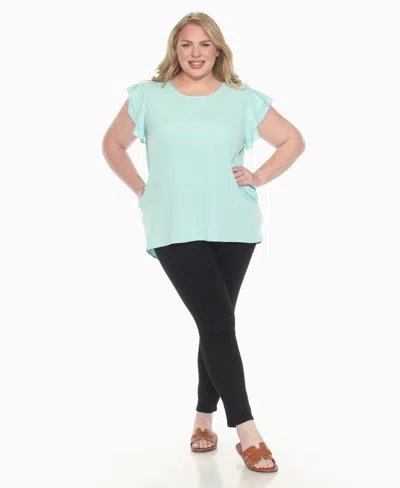 White Mark Plus Size Ruffled Sleeve Solid Top In Blue