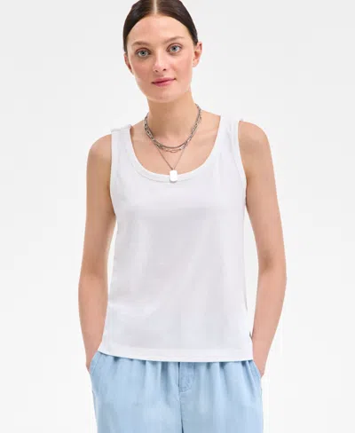 On 34th Women's Cotton Striped Scoop Tank Top, Exclusively At Macy's In White