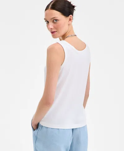 On 34th Women's Cotton Striped Scoop Tank Top, Exclusively At Macy's In White