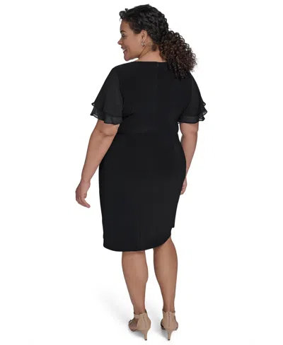 Jessica Howard Plus Size Flutter-sleeve Shirred Dress In Black