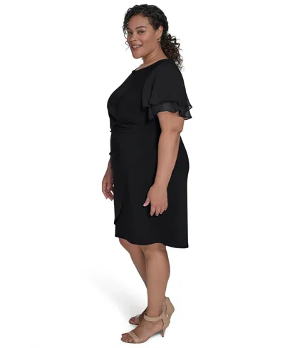 Jessica Howard Plus Size Flutter-sleeve Shirred Dress In Black