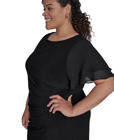 Jessica Howard Plus Size Flutter-sleeve Shirred Dress In Black