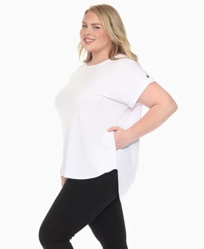 White Mark Plus Size Folded Short Sleeve Solid Top In Animal Print