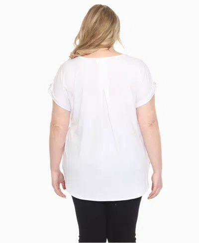 White Mark Plus Size Folded Short Sleeve Solid Top In Animal Print