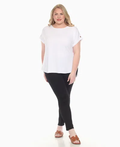 White Mark Plus Size Folded Short Sleeve Solid Top In Animal Print