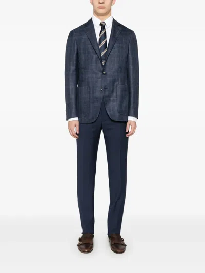 Canali Check-pattern Blazer In Blue