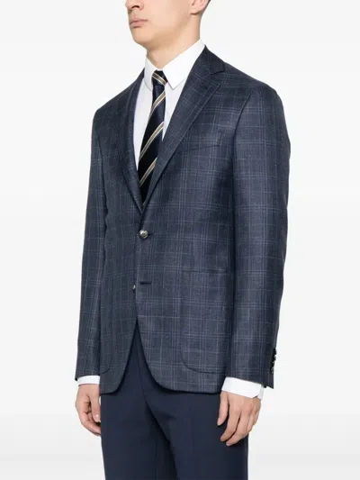 Canali Check-pattern Blazer In Blue