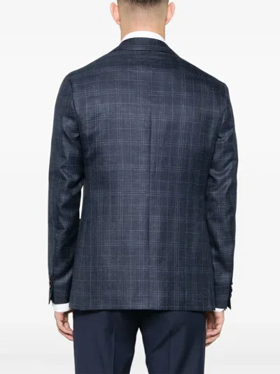 Canali Check-pattern Blazer In Blue
