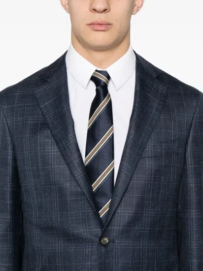 Canali Check-pattern Blazer In Blue