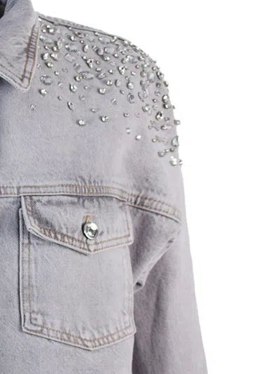 Liu •jo Crystal-embellishment Denim Jacket In Gray
