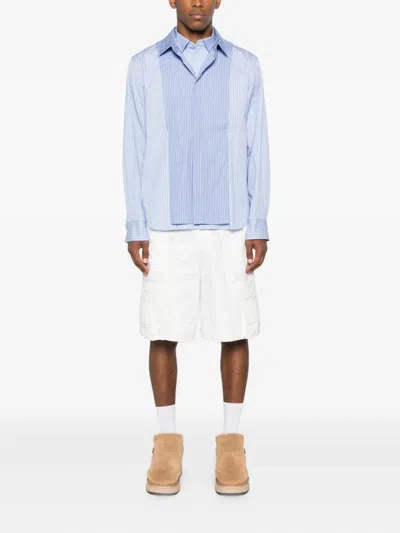 Sacai Striped Panelled Shirt In Blue