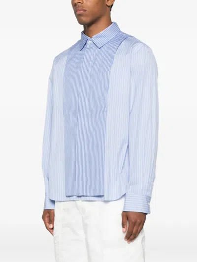 Sacai Striped Panelled Shirt In Blue