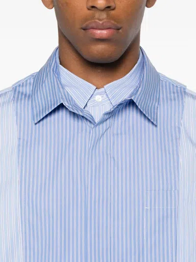 Sacai Striped Panelled Shirt In Blue