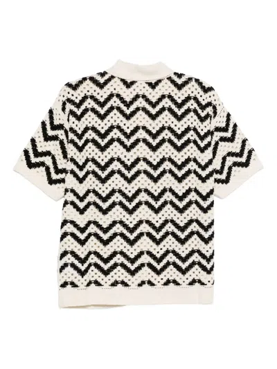 Varley Anais Crochet Chevron Polo Shirt In Neutral
