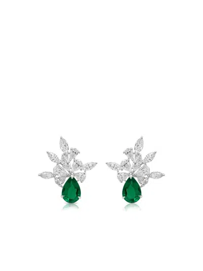 Hyt Jewelry 18k White Gold Emerald And Diamond Earrings