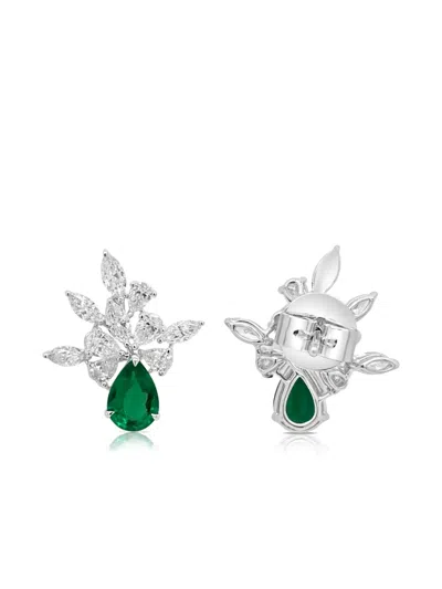 Hyt Jewelry 18k White Gold Emerald And Diamond Earrings