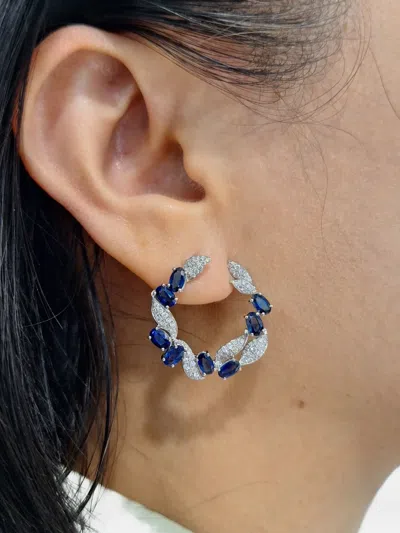 Hyt Jewelry 18k White Gold Sapphire And Diamond Hoop Earrings