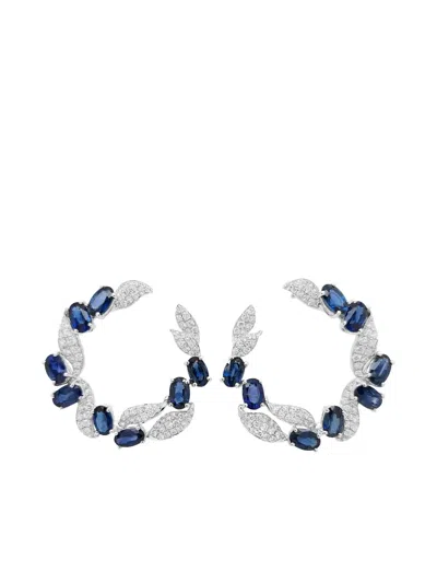 Hyt Jewelry 18k White Gold Sapphire And Diamond Hoop Earrings