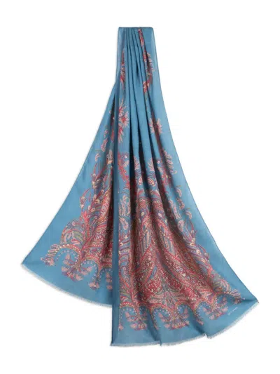 Etro Fringed Edge Paisley-printed Scarf In Blue