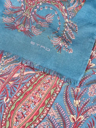 Etro Fringed Edge Paisley-printed Scarf In Blue