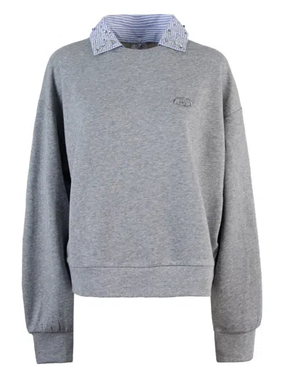 Liu •jo Embellished-collar Sweatshirt In Gray