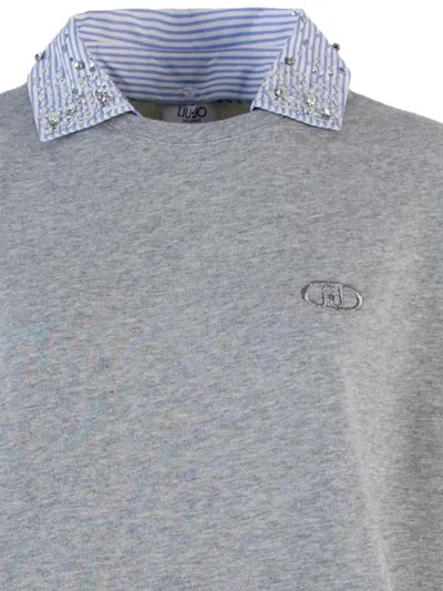 Liu •jo Embellished-collar Sweatshirt In Gray