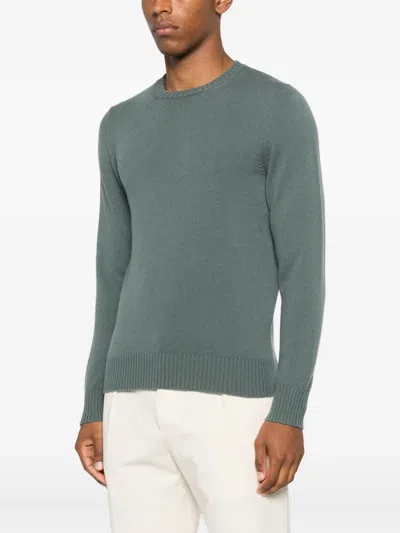 Drumohr Cashmere Crew-neck Sweater With Ribbed Details In Green