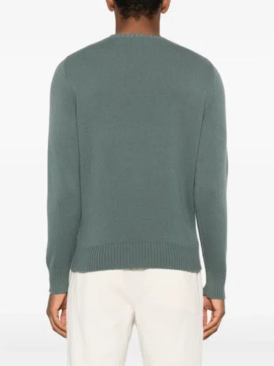 Drumohr Cashmere Crew-neck Sweater With Ribbed Details In Green