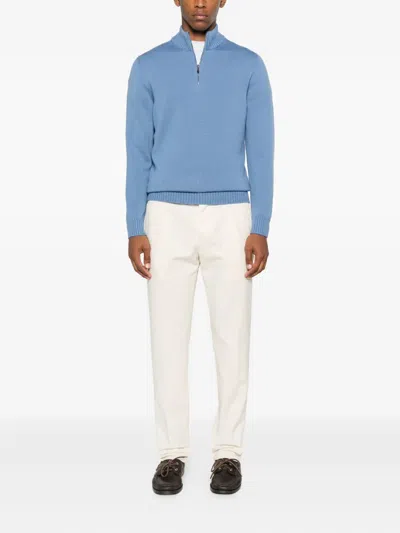 Drumohr Long Sleeve Mock-neck Zip Sweater In Blue