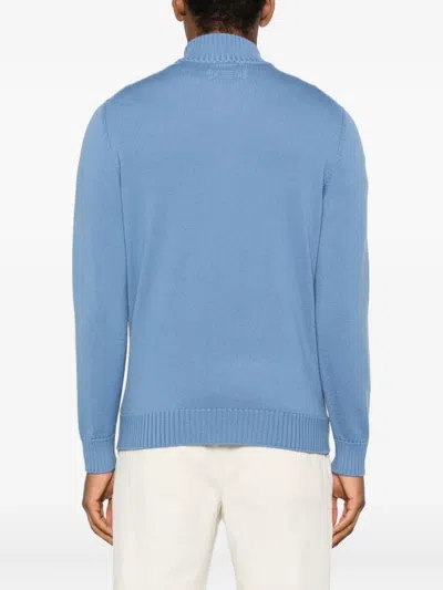 Drumohr Long Sleeve Mock-neck Zip Sweater In Blue