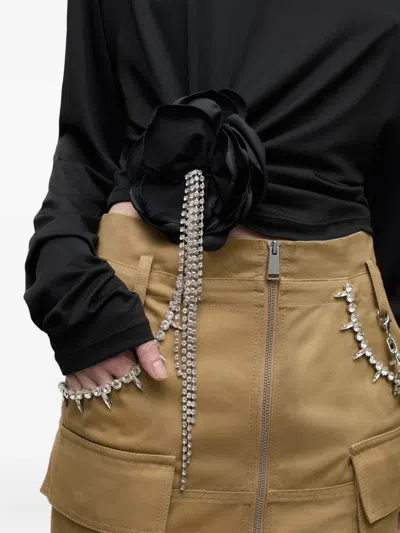 Area Crystal-flower Draped Top In Black