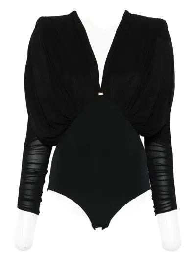 Elisabetta Franchi Pleated-shoulder Bodysuit In Black