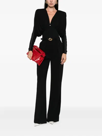 Elisabetta Franchi Pleated-shoulder Bodysuit In Black