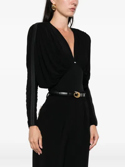 Elisabetta Franchi Pleated-shoulder Bodysuit In Black
