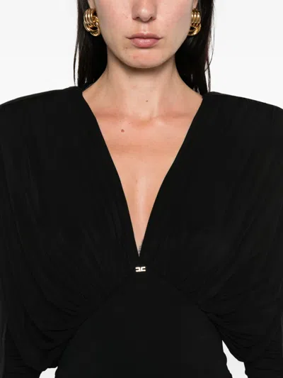 Elisabetta Franchi Pleated-shoulder Bodysuit In Black