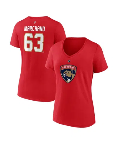 Fanatics Women's Brad Marchand Red Florida Panthers Authentic Stack Name Number V-neck T-shirt