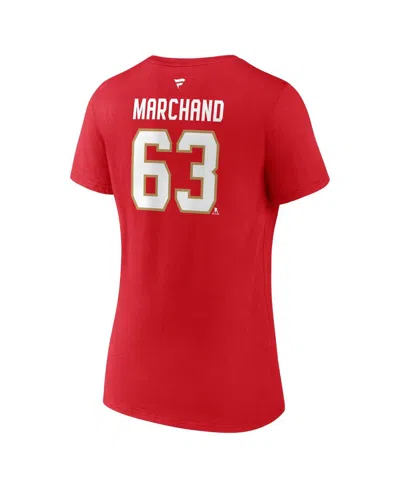 Fanatics Women's Brad Marchand Red Florida Panthers Authentic Stack Name Number V-neck T-shirt