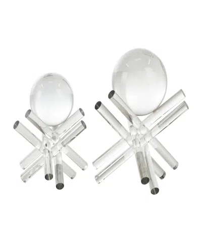Rosemary Lane Crystal Jack Inspired Decorative Sculpture With Clear Resting Orbs, Set Of 2