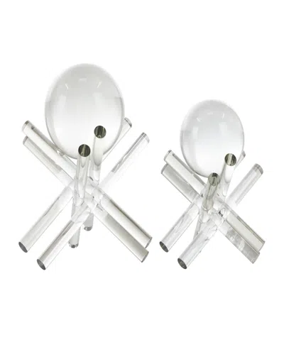Rosemary Lane Crystal Jack Inspired Decorative Sculpture With Clear Resting Orbs, Set Of 2