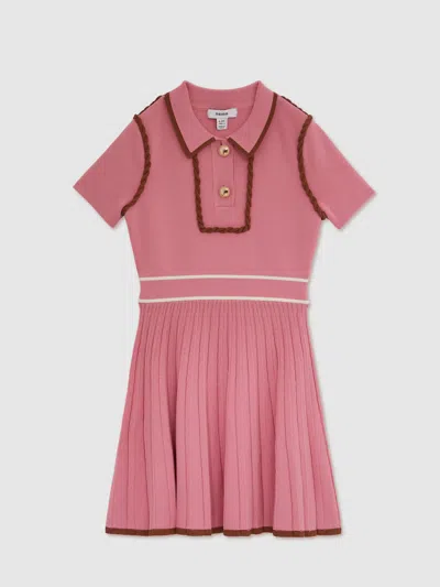 Reiss Pink 9-13 Yrs Twist-piped Knitted Dress In Pink
