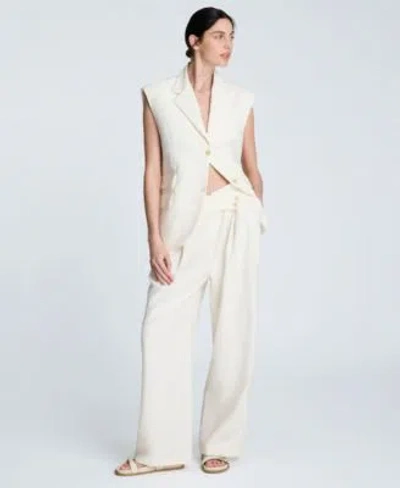 Kenneth Cole Womens Luxe Twill Triple Pocket Vest Crisscross Front Pleated Wide Leg Pants
