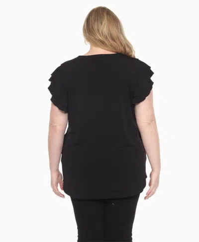 White Mark Plus Size Ruffled Sleeve Solid Top In Black