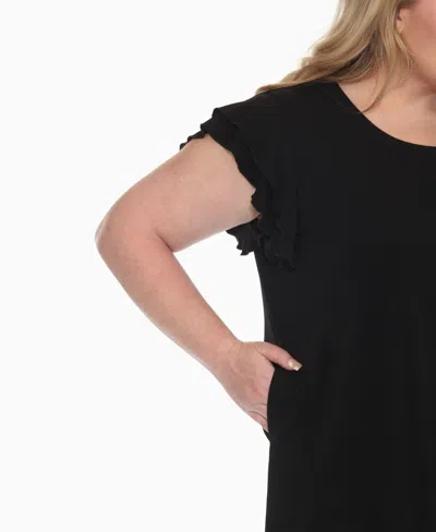 White Mark Plus Size Ruffled Sleeve Solid Top In Black