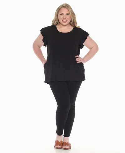 White Mark Plus Size Ruffled Sleeve Solid Top In Black
