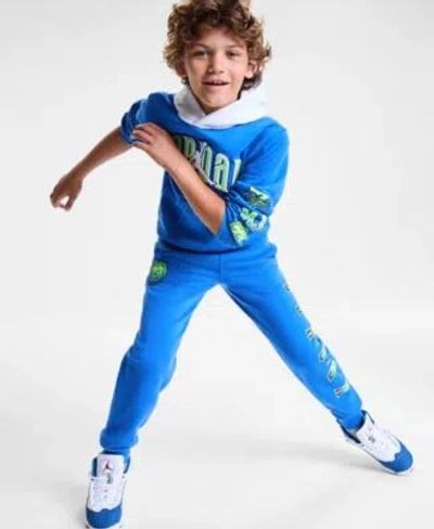 Jordan Big Boys Gametime Fleece Pullover Hoodie Chenille Patch Pants Air School Backpack Pencil Case Set In Blue