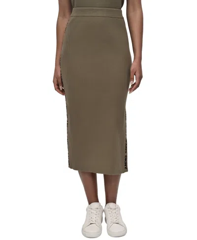 Dkny Jeans Women's Side Logo Ribbed Midi Skirt In Brown