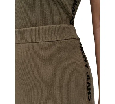 Dkny Jeans Women's Side Logo Ribbed Midi Skirt In Brown