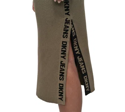 Dkny Jeans Women's Side Logo Ribbed Midi Skirt In Brown